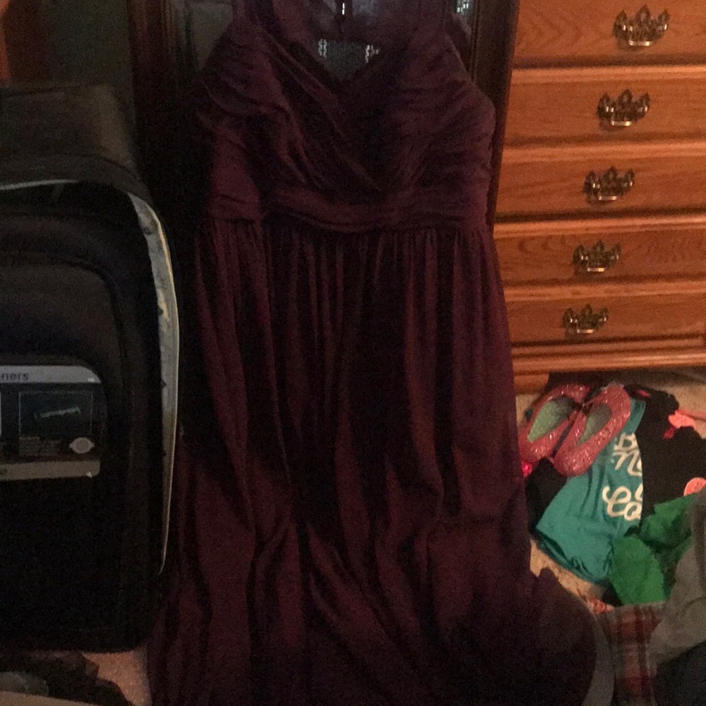 Purple keyhole back bridesmaids dress